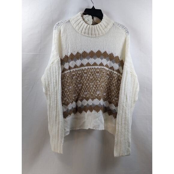 Knox Rose Fair Isle Sweater Mock Turtleneck Ivory L Knit Drop Shoulders Pullover - Picture 4 of 9